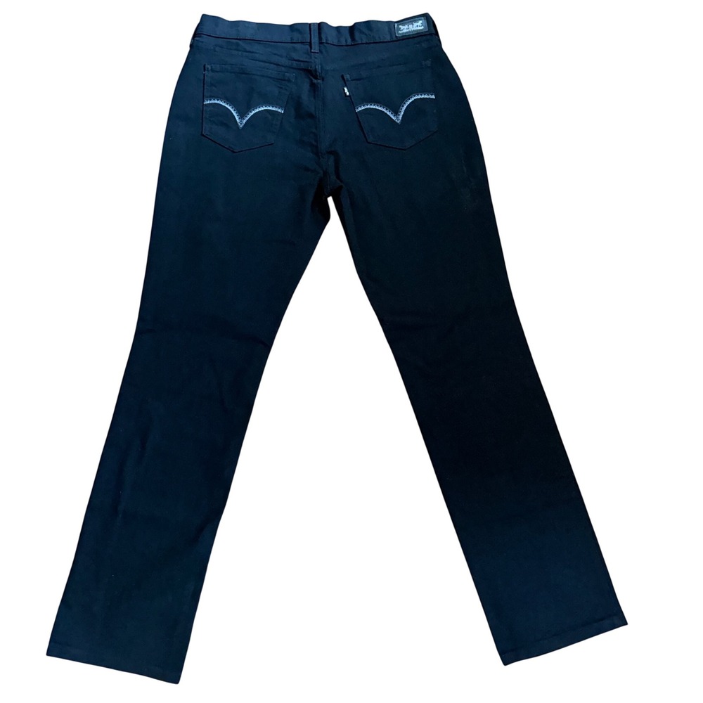 New Levis 505 Straight Leg Jeans Black Denim Womens 14L 32x34 Embroidered Pocket